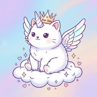Chibi Unicorn Cat with Holographic Wings