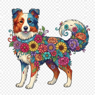 Boho Floral Border Collie Illustration