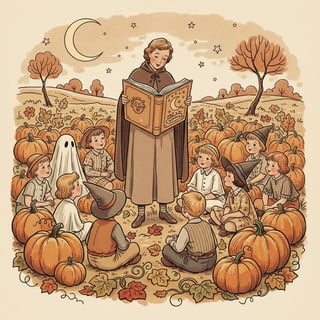 1940s Vintage Halloween Children Illustration