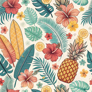 Tropical Cartoon Hibiscus Pattern