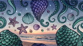 Seashells and Octopus Tattoo Collage