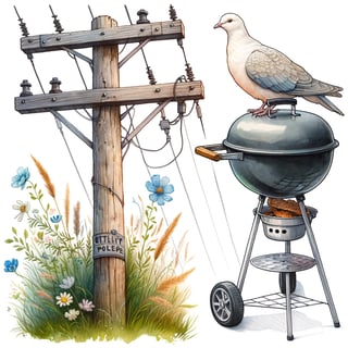 Whimsical Dove Watercolor Illustration
