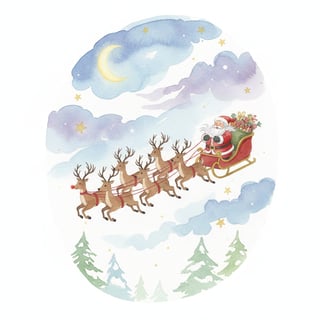 Watercolor Santa and Reindeer Clipart