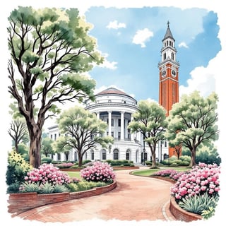 UNC Chapel Hill Ink & Watercolor Art