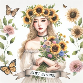 Romantic Watercolor Woman with Sunflowers