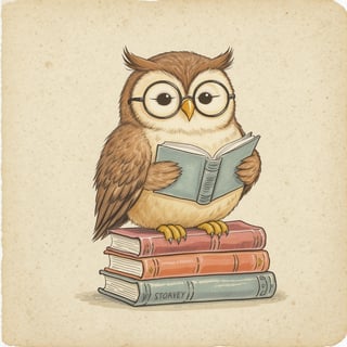 1940s Vintage Owl Book Illustration