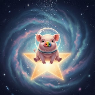 Cute Pig with Rainbow Snout in Space