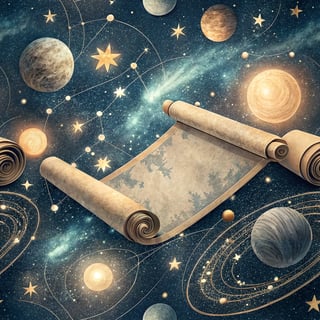 Celestial Scene with Floating Scroll