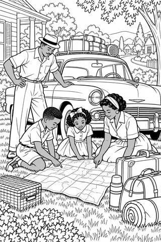 Green Book 1950s Family Coloring Page