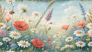 Flourishing Wildflower Meadow Illustration