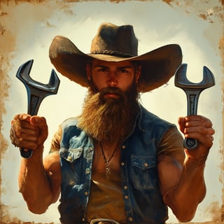 Young Man with Cowboy Hat and Spanners