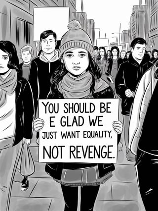 Cartoon Protest Scene with Teenage Girl