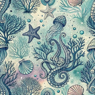 Hand-Drawn Ocean Tattoo Pattern