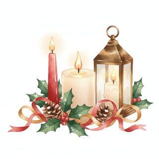 Classic Christmas Candle Watercolor Clipart