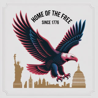 Eagle Above American Skyline Illustration