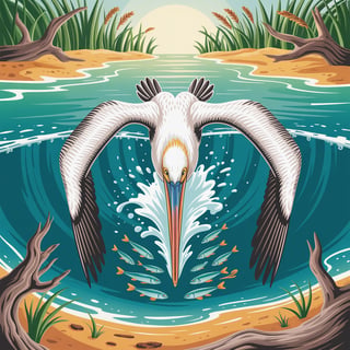 Pelican Diving Seamless Pattern
