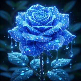 Glowing Blue Rose with Rhinestones