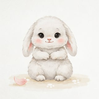 Fluffy White Baby Bunny Illustration