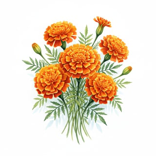 Watercolor Orange Marigold Bouquet
