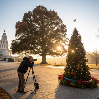 Decorated Small Christmas Tree in Daylight