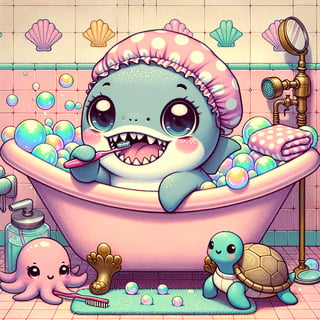 Cute Baby Shark Bath Illustration