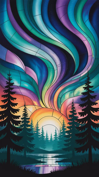 Luminous Stained Glass Aurora Borealis