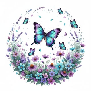 Iridescent Butterfly Meadow Illustration