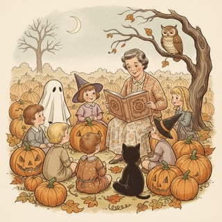 1940s Vintage Children Halloween Illustration