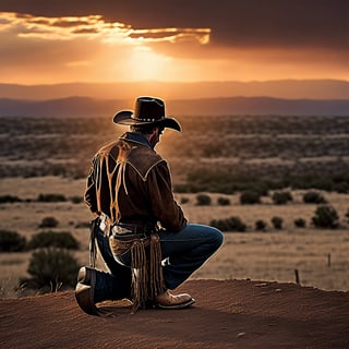 Silhouetted Cowboy at Sunset