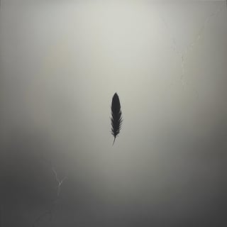 Falling Black Feather in Gray Sky