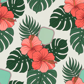 Tropical Pattern with Hibiscus & Pickleball