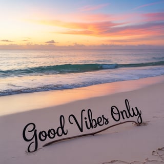 Serene Beach with Good Vibes Text