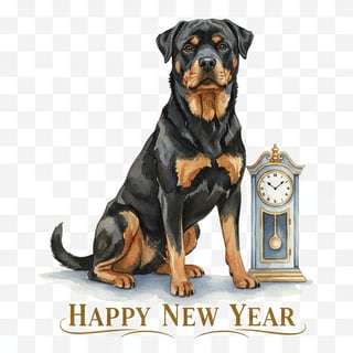 Watercolor Rottweiler New Year Art
