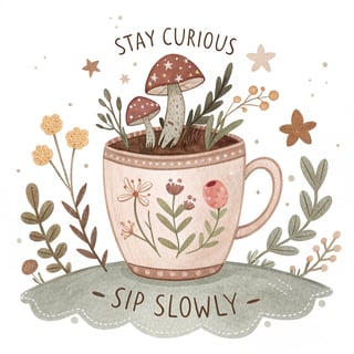 Whimsical Cottagecore Watercolor Teacup