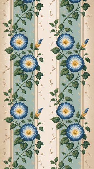 Vintage Blue Floral Stripe Wallpaper