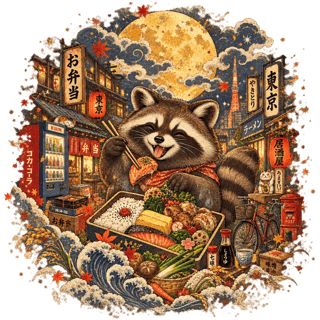 Vintage Tokyo Raccoon Bento Poster