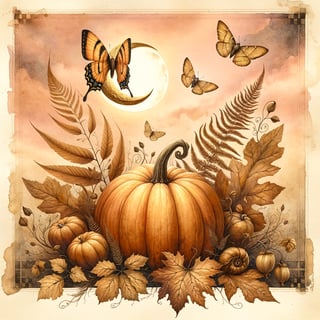 Glowing Amber Pumpkin Watercolor