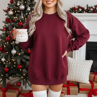 Maroon Oversized Sweatshirt Holiday Photo