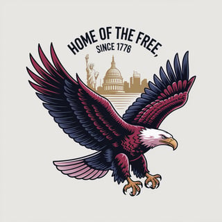 Eagle Above American Skyline Illustration