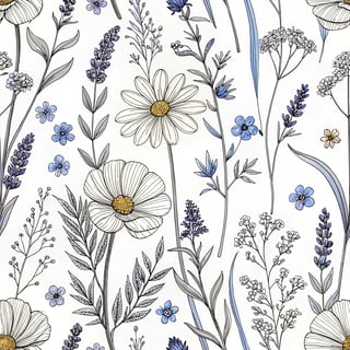 Botanical Line Art of Wildflowers