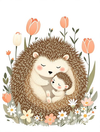 Serene Mother Hedgehog with Baby
