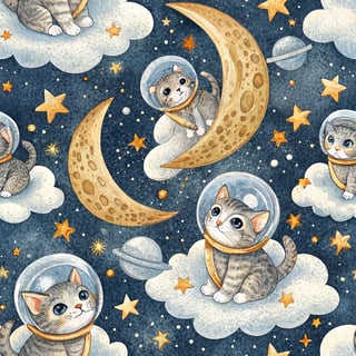 Celestial Design with Astronaut Kittens