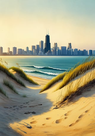 Serene Indiana Dunes Watercolor Painting
