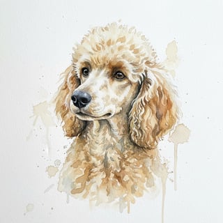Watercolor Portrait of Poodle Dog