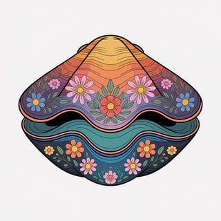 Colorful Boho Floral Clam Illustration