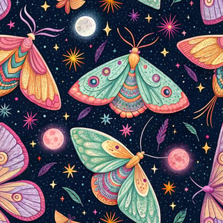 Brightly Colored Moths in Cosmic Night