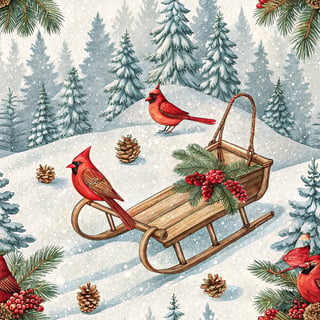 Vintage Sled in Snowy Forest