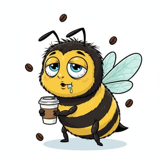 Quirky Cartoon Bee with Coffee