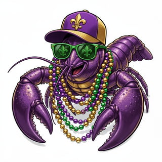 Vivid Mardi Gras Crawfish Illustration