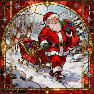 Stained Glass Santa Christmas Scene
